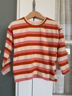 Mini Rodini Rust, Pink & Cream Striped Long-Sleeve Tee